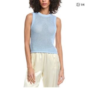 Toccin Estelle Crocheted Cotton Racer Tank, Light Blue, Large, NWT, MSRP $295